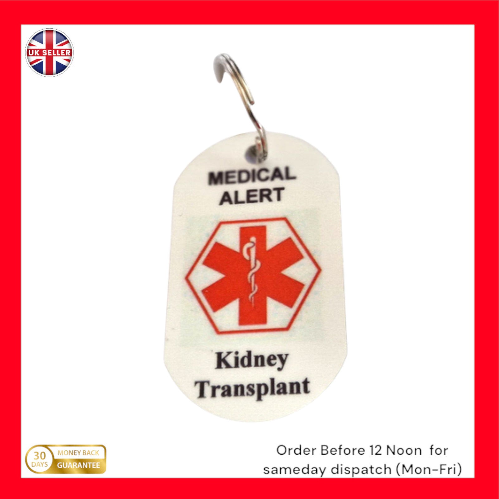 Medical ID Keyring for Kidney Transplant – Emergency Alert Tag