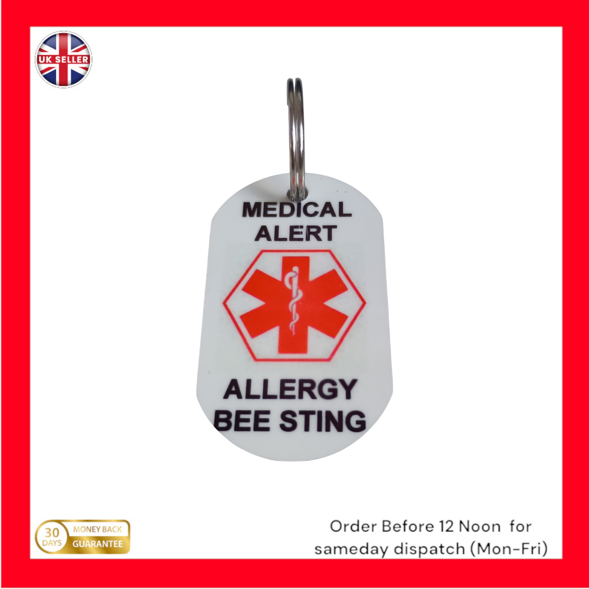Medical Alert  Keyring ID Tag for Bee sting allergy