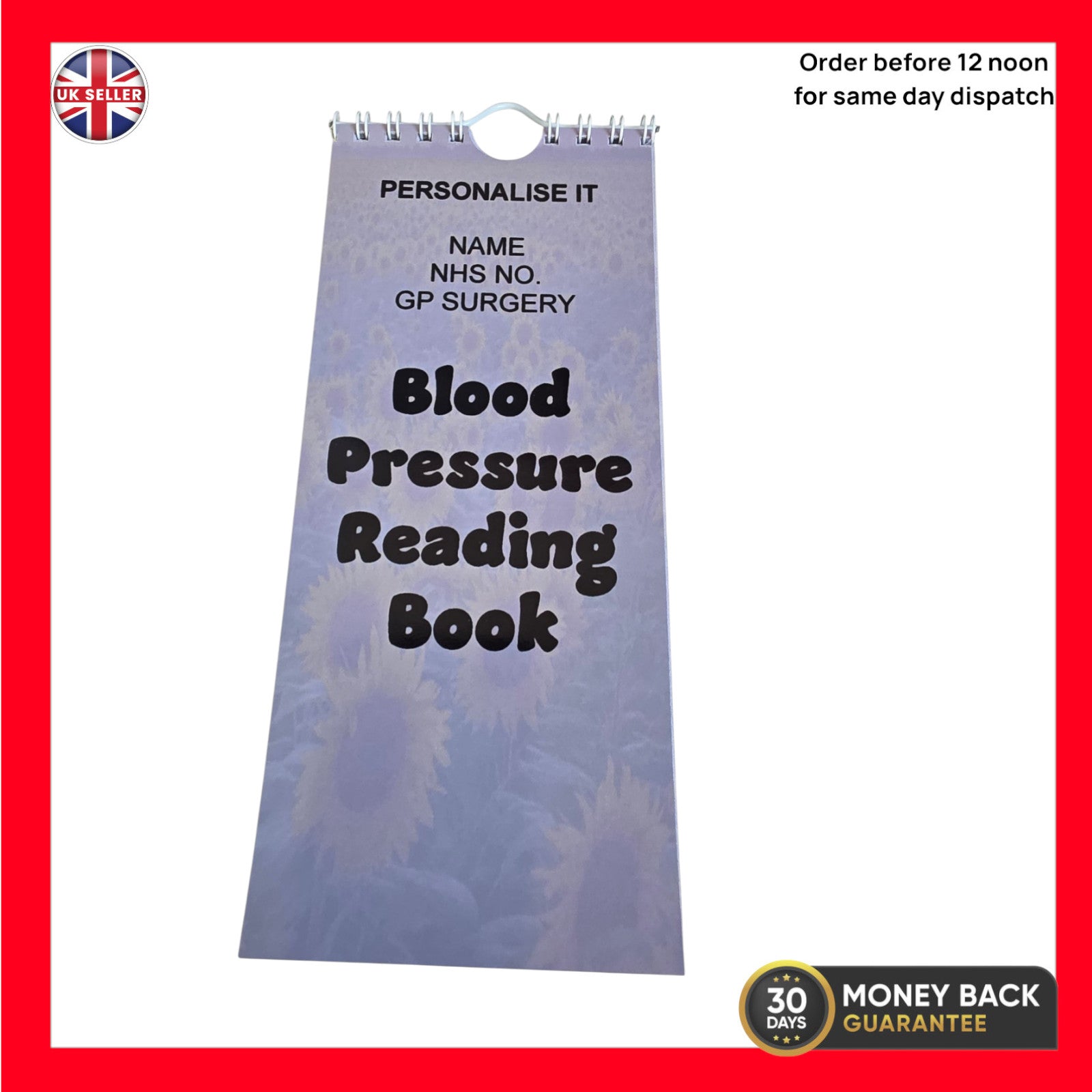 Personalised Blood Pressure  HypotensionHypertension Log Book