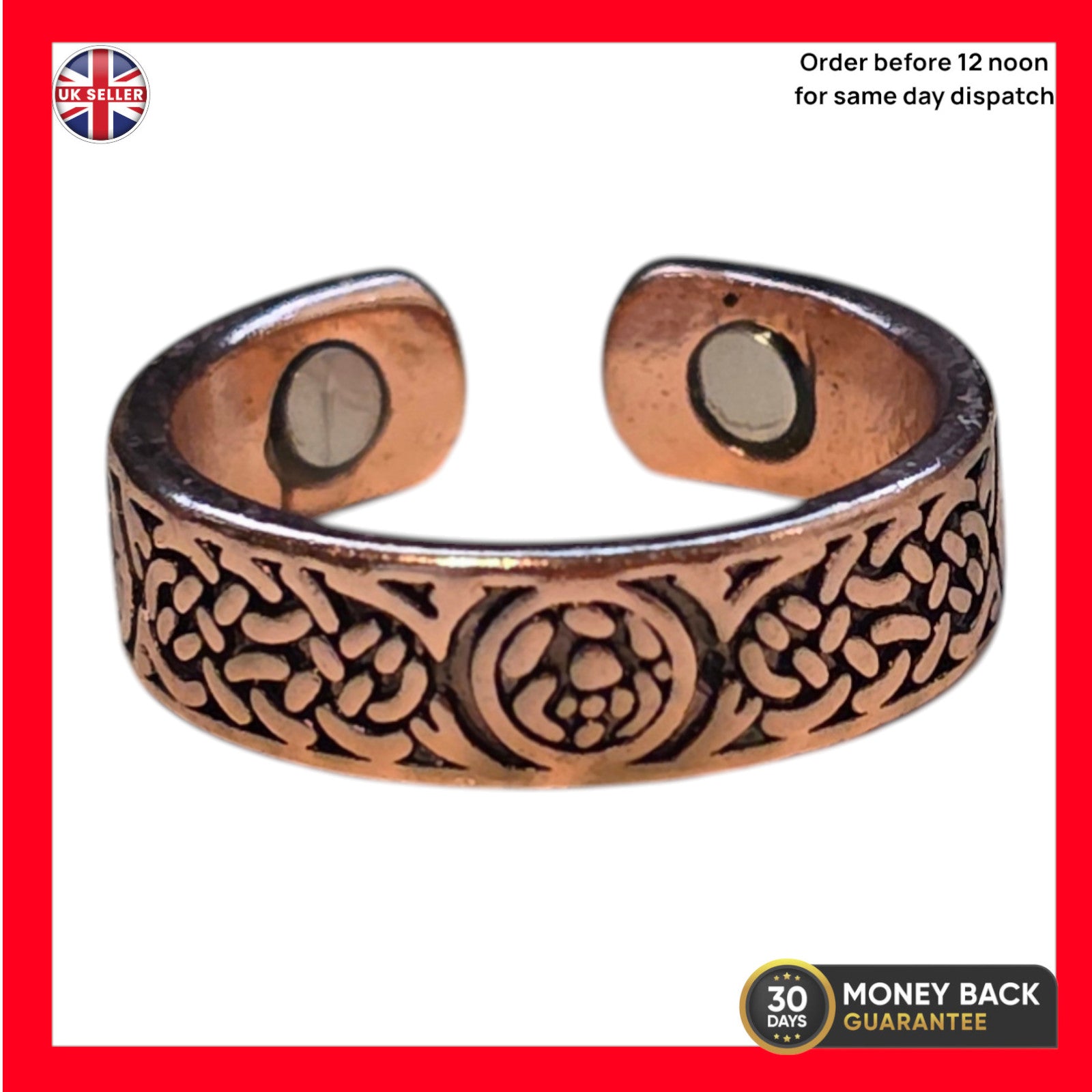 Magnetic Copper Ring Celtic Knot Design Adjustable Size, therapeutic