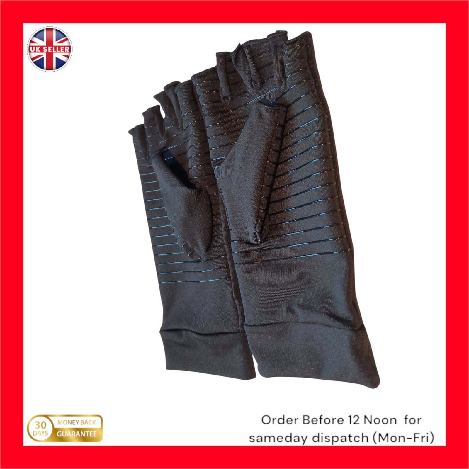 Copper Compression Gloves Anti Arthritis Support Fingerless black arthritis-large