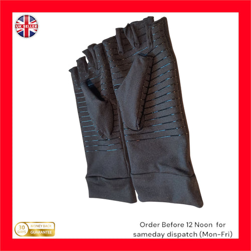Copper Compression Gloves Anti Arthritis Support Fingerless black arthritis-large