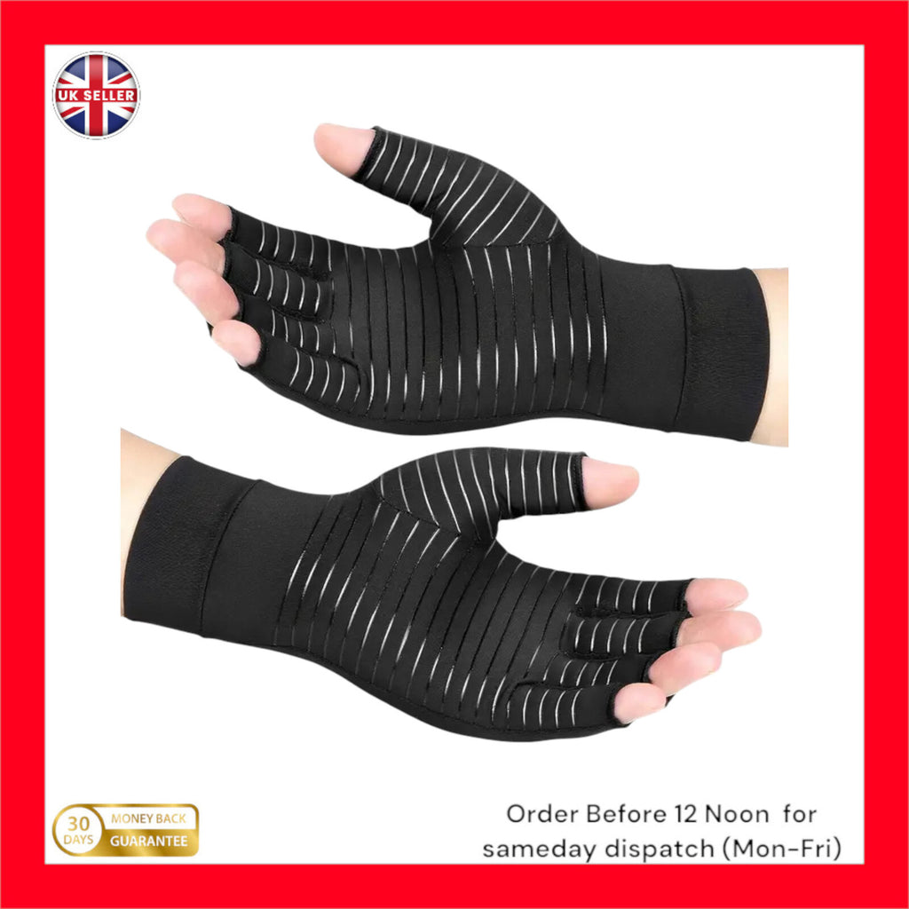 Copper Compression Gloves Anti Arthritis Support Fingerless black arthritis-large