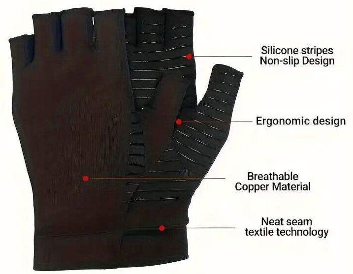 Copper Compression Gloves Anti Arthritis Support Fingerless black arthritis-large