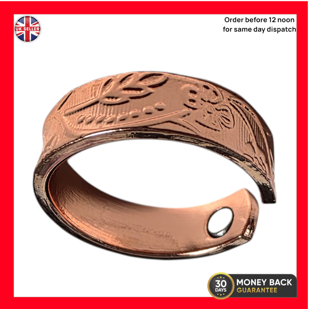 Magnetic Copper Ring  Adjustable Size, Floral  therapeutic