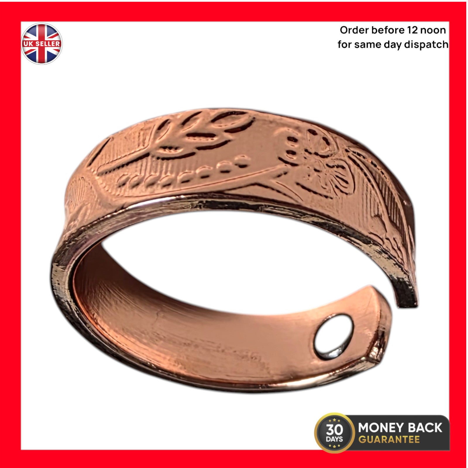 Magnetic Copper Ring  Adjustable Size, Floral  therapeutic