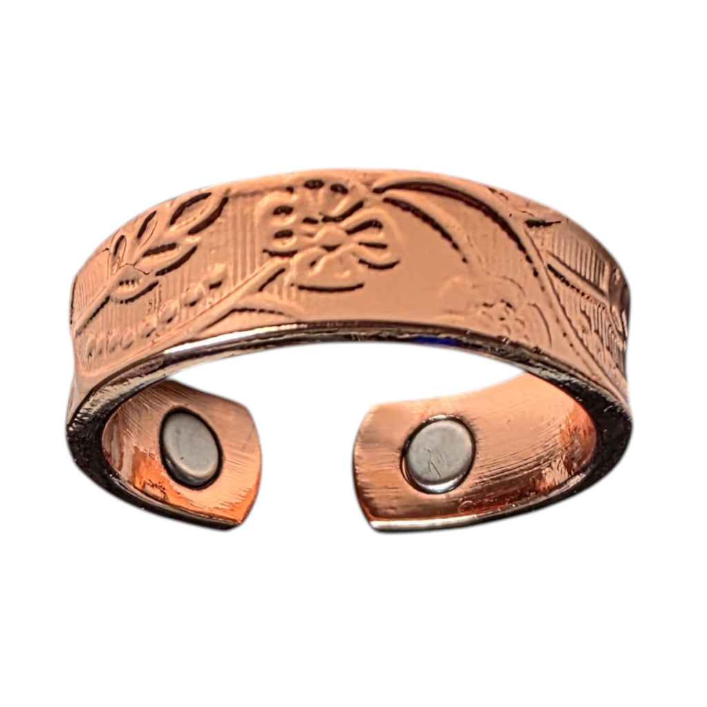Magnetic Copper Ring  Adjustable Size, Floral  therapeutic