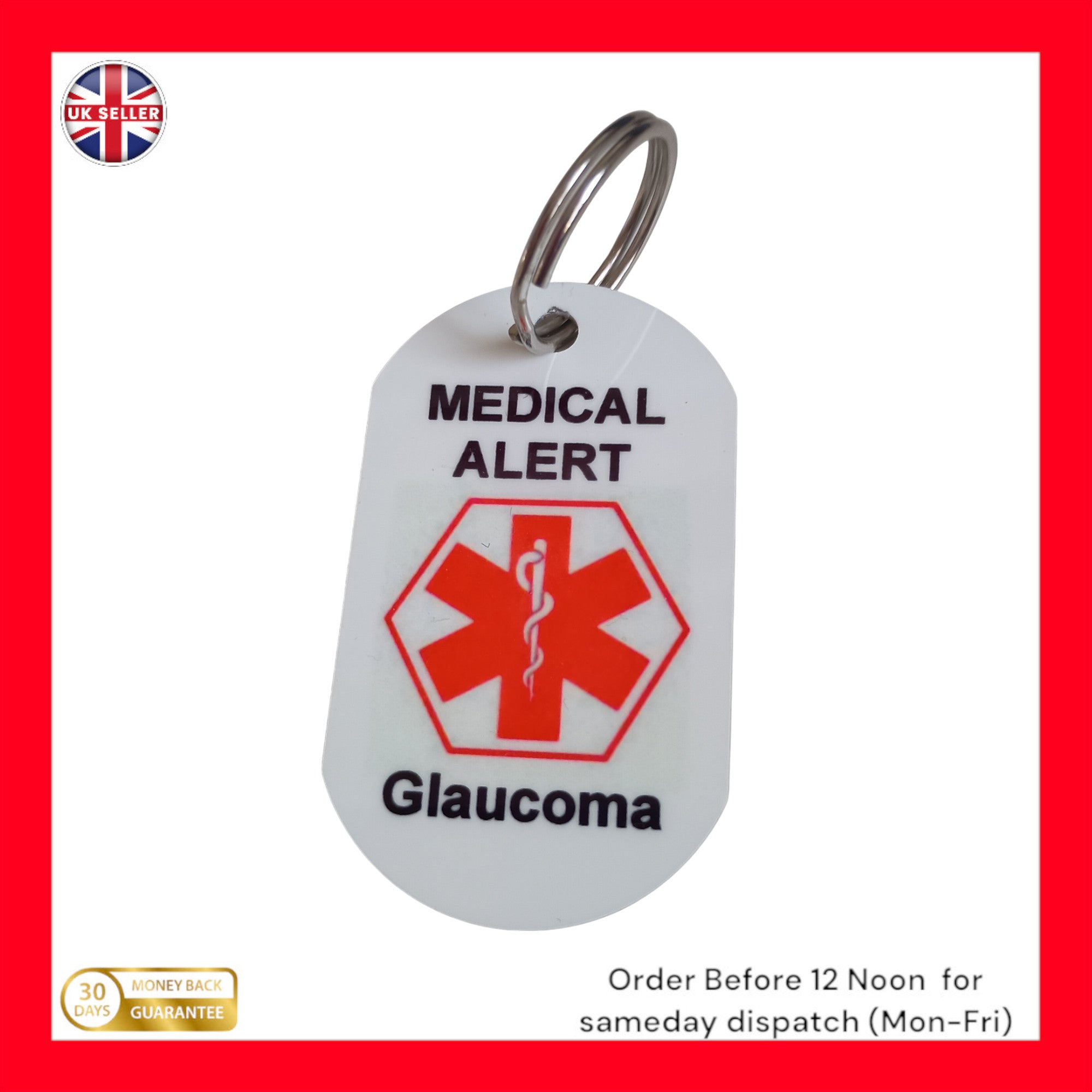Medical Alert  Keyring for Glaucoma ID Tag
