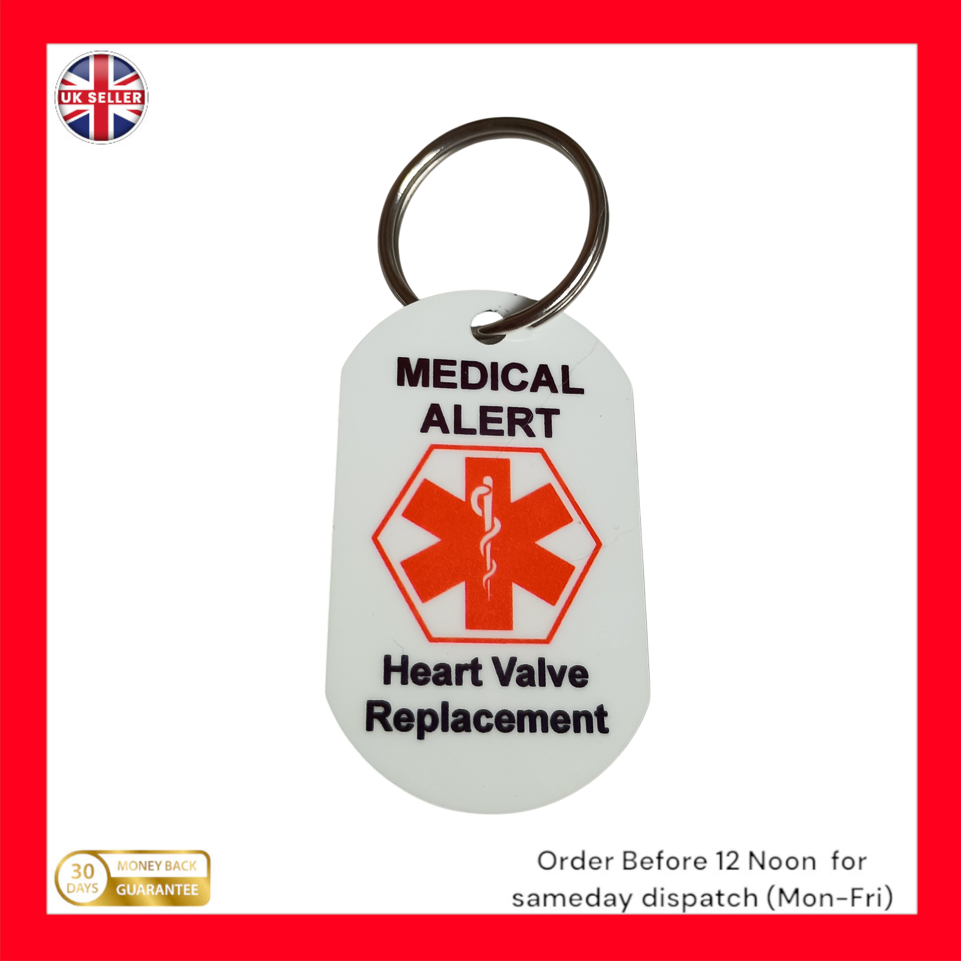 Medical Alert ID Tag Keyring for Heart Valve Replacement