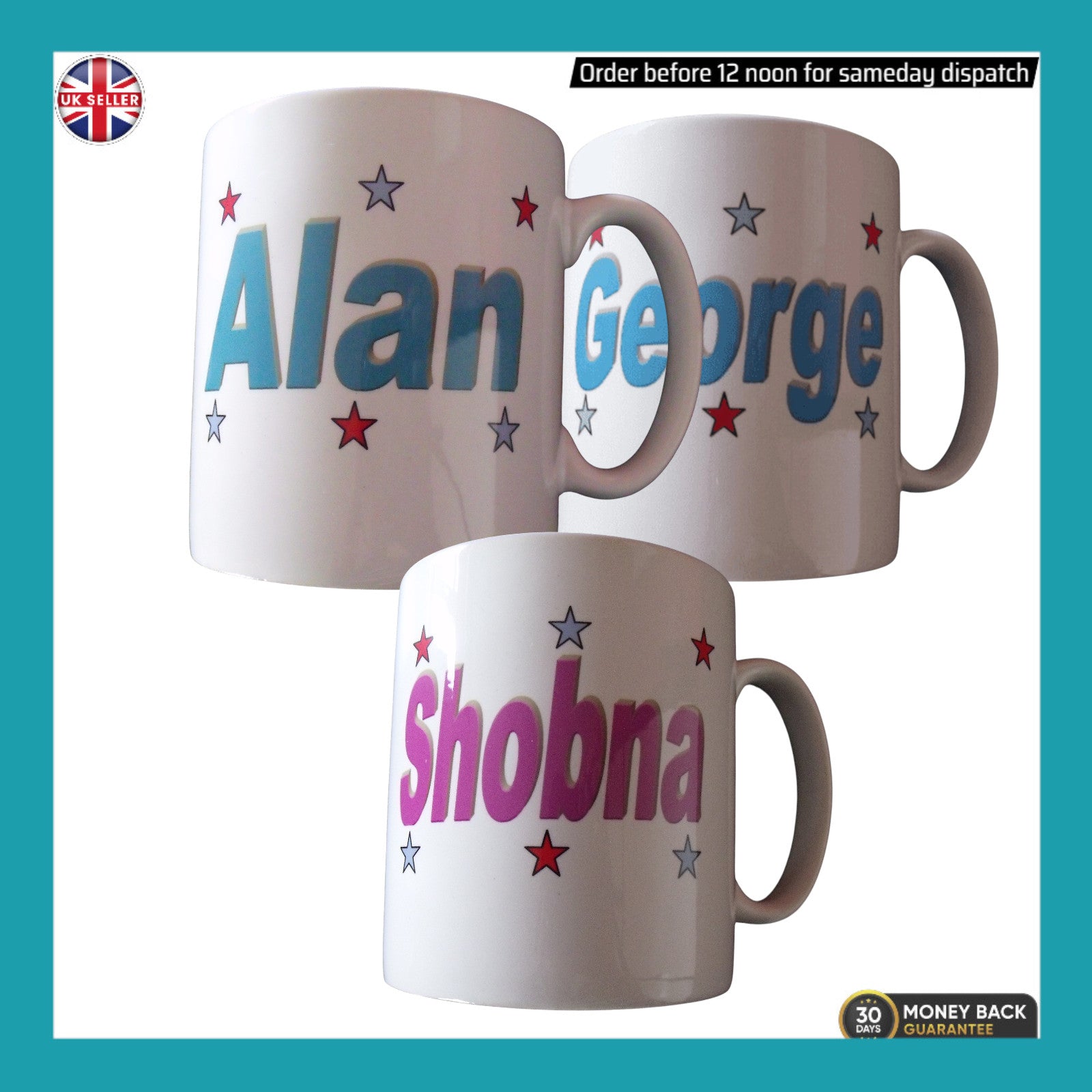 Personalised Builder's Mug – 10cm Ceramic Mug with Custom Name &amp; Star Design