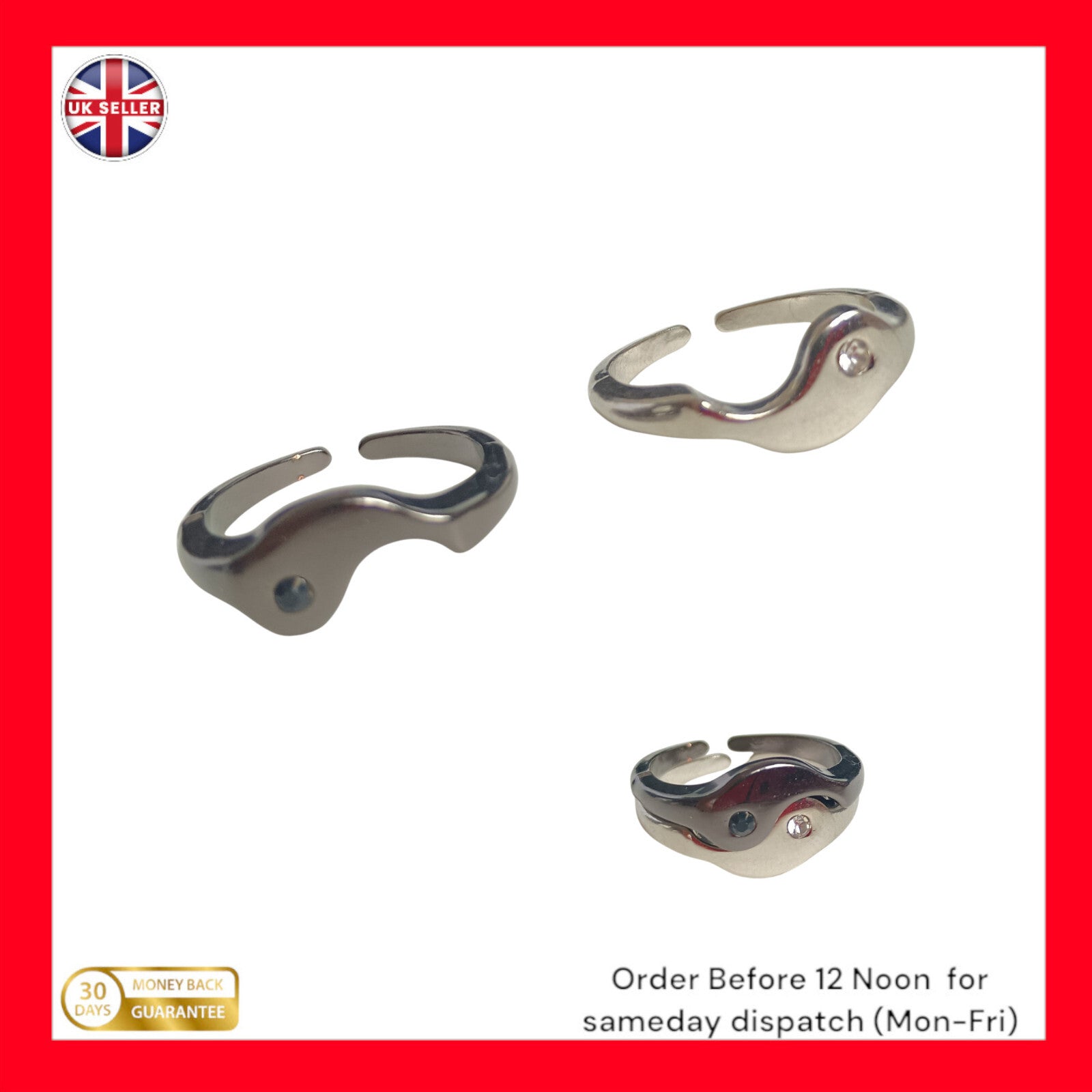 2pcs Adjustable Yin Yang Rings Set Couple Matching Stackable Fashion Jewellery