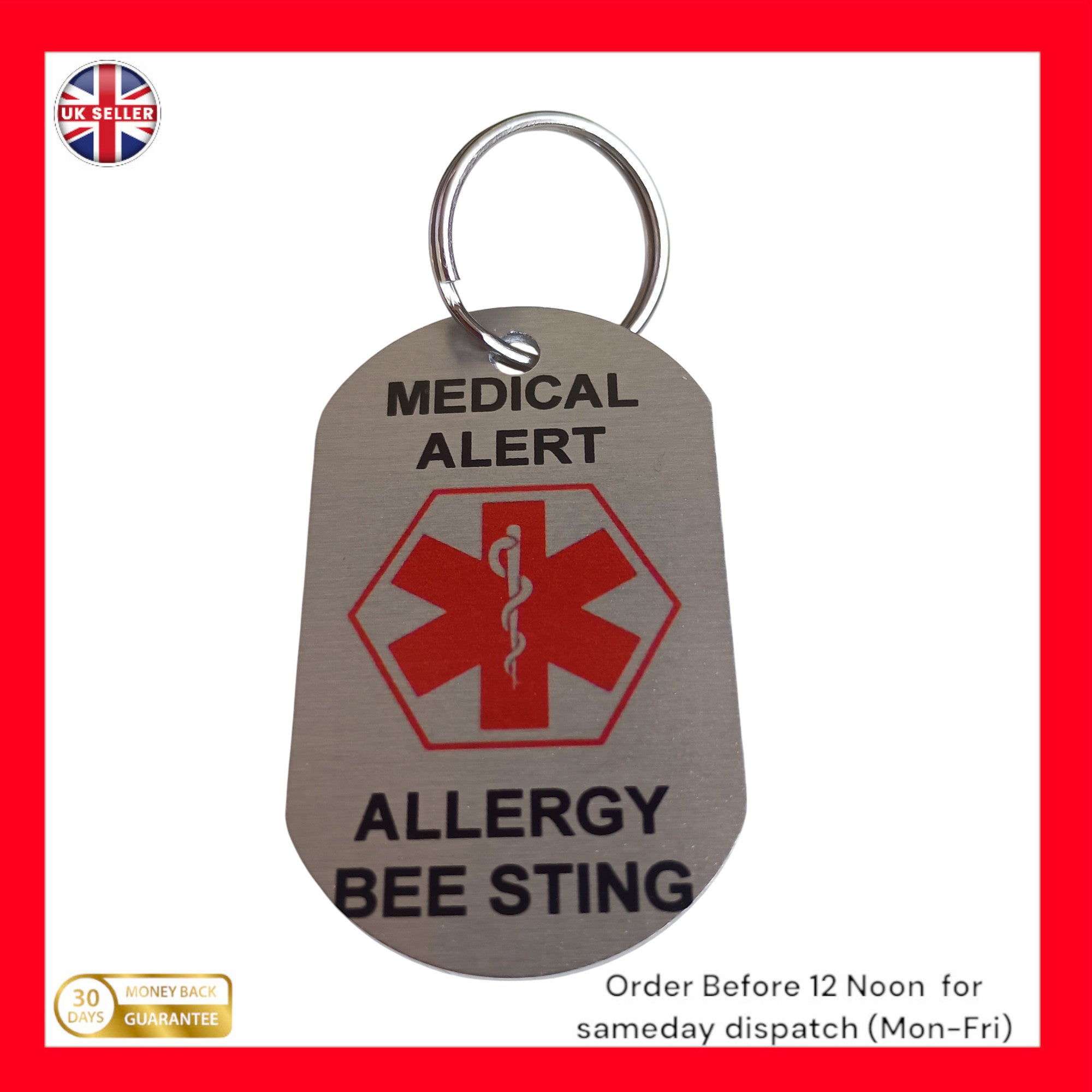 Medical Alert  Keyring ID Tag for Bee sting allergy
