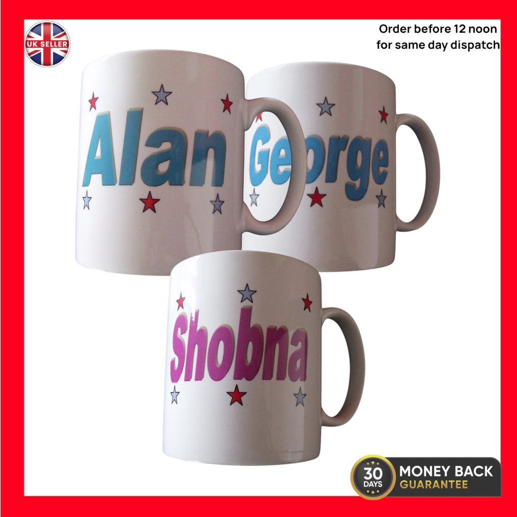 Personalised Builder's Mug – 10cm Ceramic Mug with Custom Name &amp; Star Design